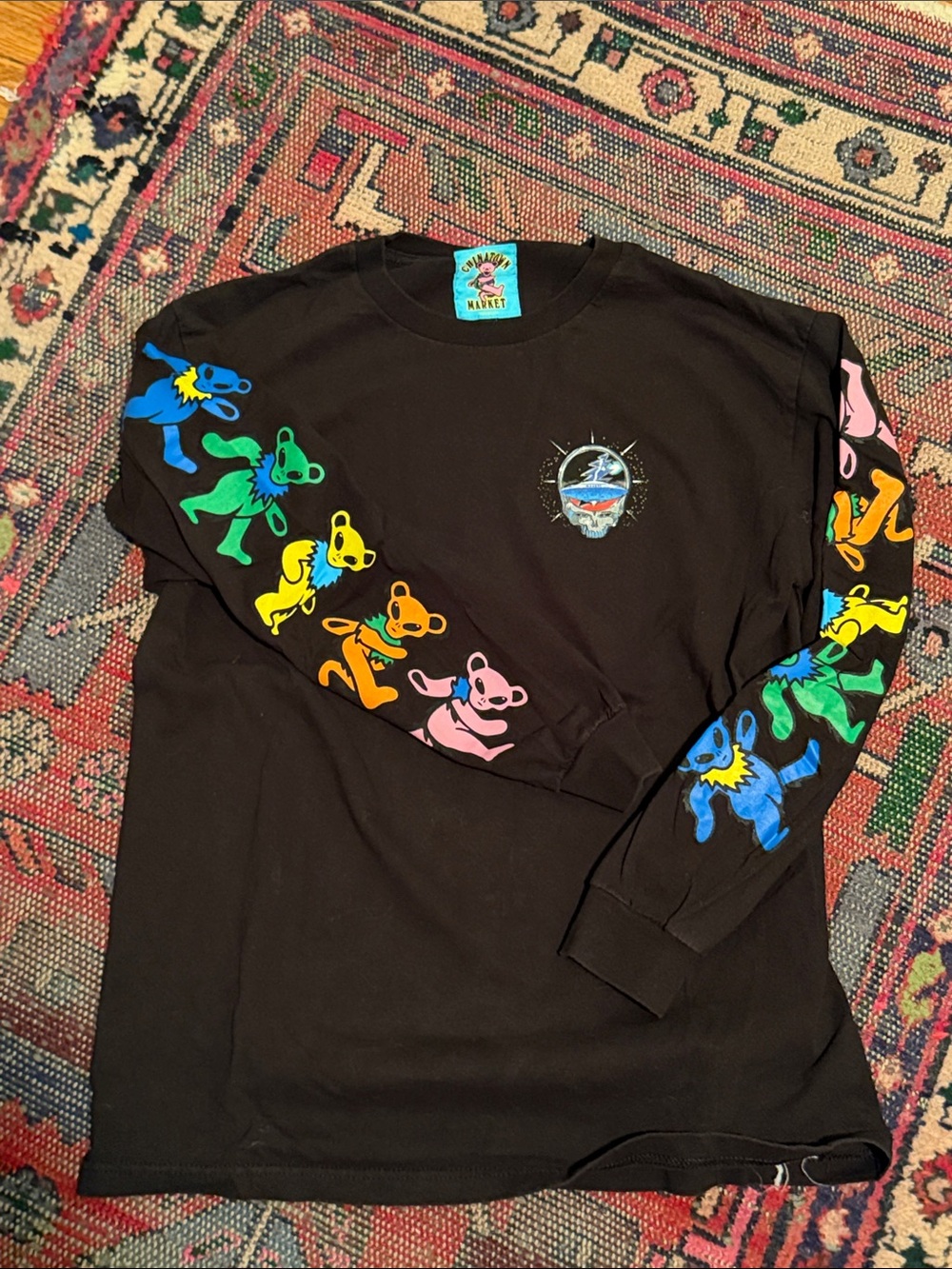 Grateful Dead Dancing Alien Bears Long Sleeve Tee - Black with Multicolor Bears